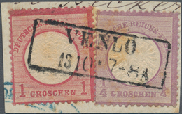 Deutsches Reich - Brustschild: 1872, "VENLO 2 8 5-6" SCHWARZER Ra2 Auf Briefstück ¼ Gr + 1 Gr, STEMP - Ungebraucht