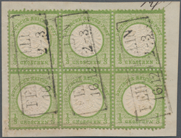 Deutsches Reich - Brustschild: 1872 Großer Schild 1/3 Gr. Grün Sechserblock(!) Auf Briefst. Mit Ra2 - Unused Stamps