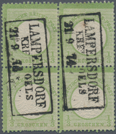 Deutsches Reich - Brustschild: 1872, Großer Schild 1/3 Gr Hellgrün Als Viererblock Mit Ra3 "LAMPERSD - Unused Stamps