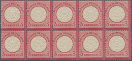 Deutsches Reich - Brustschild: 1874, Großer Schild 3 Kr. Karmin POSTFRISCHER Zehner-Block -Farbfrisc - Unused Stamps