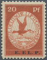 Deutsches Reich - Germania: 1912, 20 Pfg. Flugpost Rhein-Main Mit Aufdruck "E.EL.P." Und PLATTENFEHL - Autres & Non Classés