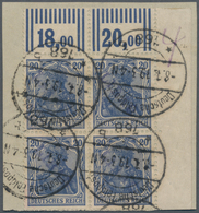 Deutsches Reich - Germania: 1919. Germania 20 Pf Als äußerst Seltener Walzendruck-ER-4er-Block (oben - Andere & Zonder Classificatie