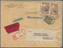 Deutsches Reich - Inflation: 1920, Paar Reichspostamt Berlin 1,50 M Braun Und Ziffern 10 Pf Mit WZ R - Storia Postale