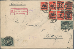 Deutsches Reich - Inflation: 1923, EINSCHREIBEAUTOMATEN-STEMPEL, 2 X 5000 M Queroffset U. 7 X 20 Tsd - Briefe U. Dokumente