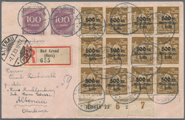 Deutsches Reich - Inflation: 1923, Rhein-Ruhr-Hilfe, 5 + 100 M Dkl'orange Als 16er-Block Vom Unterra - Covers & Documents