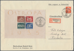 Deutsches Reich - 3. Reich: 1935, Ostropa-Block Mit Beifrankatur 8 Pfg. Hindenburg, Portogerechte Fr - Brieven En Documenten