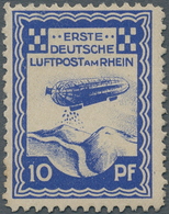 Deutsches Reich - Halbamtliche Flugmarken: 1913, Zeppelinflugtage Düsseldorf, 10 Pfg. Kobaltblau, Fa - Luft- Und Zeppelinpost