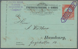 Deutsches Reich - Privatpost (Stadtpost): HAMBURG - Stadtbriefbeförderung: 1889, 3 Pf Rot Kartenbrie - Privatpost