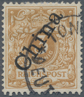 Deutsche Post In China: 1898, Freimarke: 3 Pf, Steiler Aufdruck, Hellocker, Gebraucht Mit Echtem (Ho - China (oficinas)