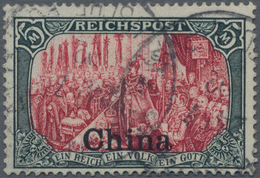 Deutsche Post In China: 1901, 5 Mark, Type I Ohne Nachmalung, Gest. "Shanghai 24/7/02". Attest Steue - Deutsche Post In China