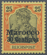 Deutsche Post In Marokko: DEUTSCHE POST IN MAROKKO, 25 Pfg. Mit Abart "R Von Reichspost In Der Kreuz - Marruecos (oficinas)