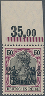 Deutsche Post In Der Türkei: 1905, 2 1/2 Pia Auf 50 Pf (orangeweiß), Postfrischer OR-Stück In Tadell - Turkse Rijk (kantoren)