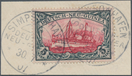 Deutsch-Neuguinea: 1901, 5 Mark Schiffszeichnung Entwertet Mit K1 "SIMPSONHAFEN" 1907 Auf Briefstück - Nuova Guinea Tedesca