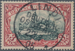 Deutsch-Ostafrika: 1901, 3 R. Kaiseryacht Dunkelrot/grün, Sauberes Luxusstück, Genau Mittig Gestempe - Deutsch-Ostafrika