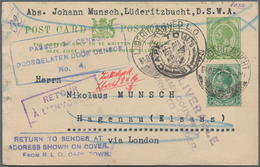 Deutsch-Südwestafrika - Besonderheiten: 1915, Uprated South African Stationery Card Sent From "LUDER - German South West Africa