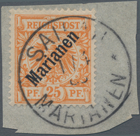 Deutsche Kolonien - Marianen: 1899, 25 Pfennig Krone/Adler Mit Aufdruck "Marianen"auf Briefstück Mit - Mariana Islands