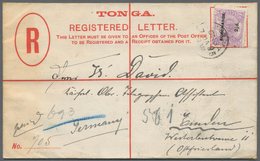 Deutsche Kolonien - Samoa: 1893, Ganzsachenumschlag Tonga 4 P. Rot Mit Zusatzfrankatur 2 1/2 P. Auf - Samoa