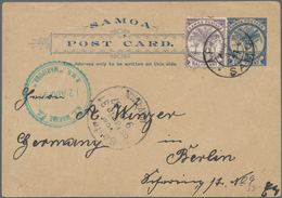 Deutsche Kolonien - Samoa - Ganzsachen: 1897, J.Davis-Privatpost, Karte 1 P. Blau Auf Graubraun Mit - Samoa