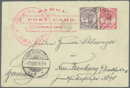 Deutsche Kolonien - Samoa - Ganzsachen: 1897, J.Davis-Privatpost, Antwortteil 1 P. Rot Auf Hellgrünl - Samoa