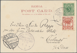 Deutsche Kolonien - Samoa - Besonderheiten: 1899 (3.11.), 5 Pfg. Krone/Adler + Beifrankatur Palm Tre - Samoa