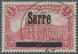 Deutsche Abstimmungsgebiete: Saargebiet: 1920, Germania-Sarre 1 Mark Karminrot, 26:17 Zähnungslöcher - Storia Postale