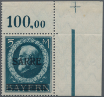Deutsche Abstimmungsgebiete: Saargebiet: 1920. Bayern-Überdruck 5 M Ludwig SARRE Als ER-Stück Oben R - Cartas & Documentos