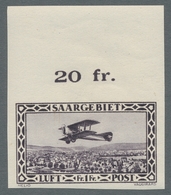 Deutsche Abstimmungsgebiete: Saargebiet: 1928, "1 Fr. Flugpost Ungezähnt", Postfrischer Wert Vom Obe - Lettres & Documents