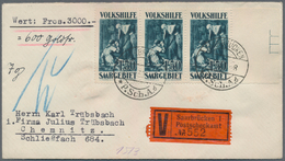 Deutsche Abstimmungsgebiete: Saargebiet: 1929, Nothilfe 1,50 Fr Grünlichblau Als Eckrand-Dreierstrei - Lettres & Documents