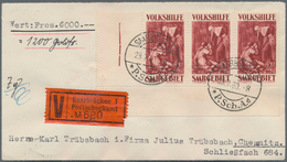 Deutsche Abstimmungsgebiete: Saargebiet: 1929, Waagerechter 3er-Streifen 2 Fr Dkl'bräunlichrot Volks - Briefe U. Dokumente