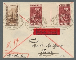 Deutsche Abstimmungsgebiete: Saargebiet: 1929, "2 Fr. Volkshilfe Im Zwischenstegpaar" Mit Zusatzfran - Lettres & Documents