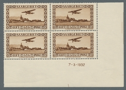 Deutsche Abstimmungsgebiete: Saargebiet: 1932, "5 Fr. Flugpost", Postfrischer Eckrand-Viererblock Mi - Covers & Documents