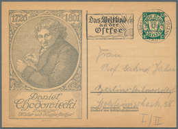 Danzig - Ganzsachen: 1939, Postkarte 10 Pf Blaugrün Wappen, Vs. Links Abb. "Chodowiecki", Gebraucht - Andere & Zonder Classificatie