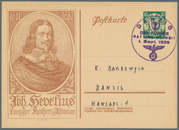 Danzig - Ganzsachen: 1939, Postkarte 10 Pf Blaugrün Wappen, Vs. Links Abb. "Hevelius", Karte Mit Bla - Other & Unclassified