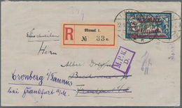 Memel: 1921, 20 Mark Auf 5 F Schwärzlichblau/hellocker, Einzelfrankatur Auf Einschreibebrief Von MEM - Klaipeda 1923