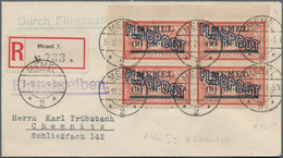 Memel: 1921. Flugpost 60 Pfg. Im ECKRAND-Viererblock Auf Sehr Sauberem Luftpost-R-Brief Von Memel Na - Memel (Klaipeda) 1923