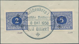 Sudetenland - Reichenberg: Portomarke 2 Kč Dunkelkobalt, Mit KOPFSTEHENDEM Handstempelaufdruck "Wir - Sudetenland