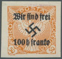 Sudetenland - Rumburg: 1938, 100 H. Auf 50 H. Zeitungsmarke Orange, Postfrisch, Kabinett, Signiert M - Sudetes