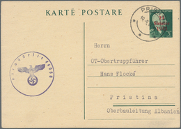 Dt. Besetzung II WK - Albanien - Ganzsachen: 1943, Postkarte 5 Quind Grün Mit Rotem Überdruck "14/Sh - Bezetting 1938-45