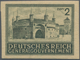 Dt. Besetzung II WK - Generalgouvernement: 1943, 2 Zl. Bauwerk Barbakan In Krakau, Probedruck In Dun - Bezetting 1938-45