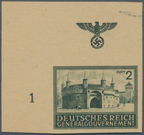 Dt. Besetzung II WK - Generalgouvernement: 1943, 2 Zl. Bauwerk Barbakan In Krakau, Probedruck In Sch - Occupation 1938-45