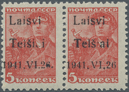 Dt. Besetzung II WK - Litauen - Telschen (Telsiai): 5 Kop. Rot Im Waagerechten Paar, Bogenfelder 36+ - Occupation 1938-45