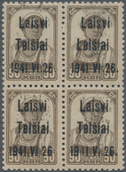 Dt. Besetzung II WK - Litauen - Telschen (Telsiai): 50 Kop. Braun Im 4er-Block, 1. Auflage, Bogenfel - Occupation 1938-45