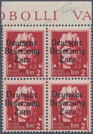 Dt. Besetzung II WK - Zara: 1943, 2 Lire Schwarzrosa Im Oberrand-4er-Block, Postfrisch, Minime Tönun - Occupation 1938-45