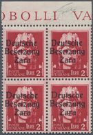 Dt. Besetzung II WK - Zara: 1943, 2 Lire Schwarzrosa Im Oberrand-4er-Block, Postfrisch, Minime Tönun - Bezetting 1938-45