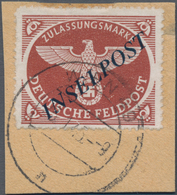 Feldpostmarken: 1944, Feldpostpäckchen-Zulassungsmarke Mit Blauschwarzem "Agramer Aufdruck, Leichter - Other & Unclassified