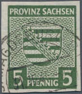 Sowjetische Zone - Provinz Sachsen: 1945, Freimarke Wappen 5 Pf Dunkelolivgrün Ungezähnt Mit Steigen - Other & Unclassified