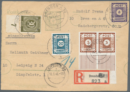 Sowjetische Zone - Ganzsachen: 1945, Verschnittene Postkarte 6 Pf Ziffer Mit Zusatz-MischFr Zus. 56 - Andere & Zonder Classificatie