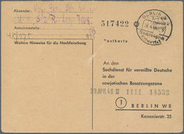 Sowjetische Zone - Ganzsachen: 1948, Suchdienstkarte Mit Wertstempel "2.- RM Gebühr Bezahlt" Im Punk - Altri & Non Classificati