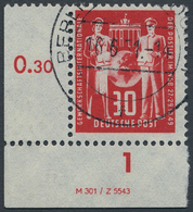 DDR: 1949, 30 Pf. Postgewerkschaft, Linkes Unteres Eckrandstück Mit Druckvermerk "M301 / Z 5543", Ge - Briefe U. Dokumente