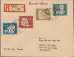 DDR: 1950. BACH Kpl. Auf FDC-R-Brief Mit Ersttags-Tagesstempel "Meissen 14.6.50" Nach Dänemark. (Mic - Storia Postale